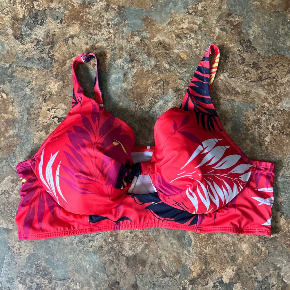 Swim By Cacique Bikini Top Women's Size 40DD Floral Plunge Swimsuit Swimwear